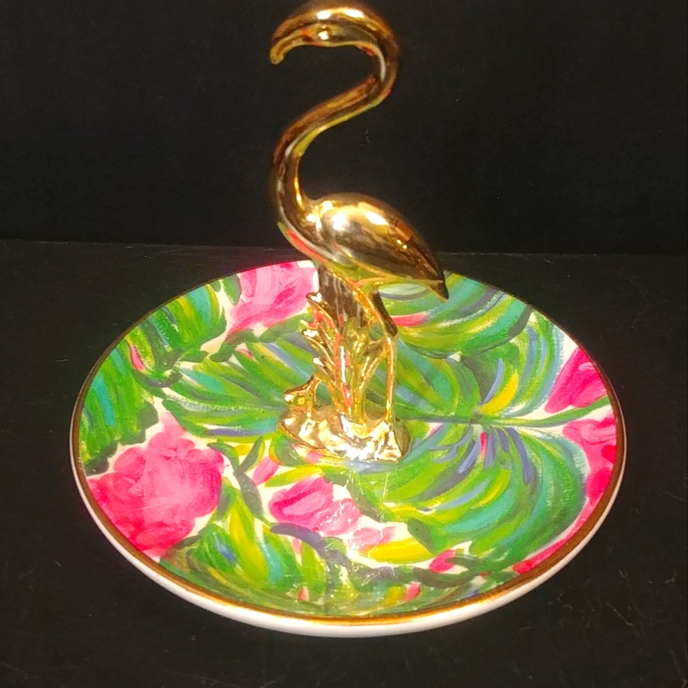 Lilly Pulitzer Tropical Palm Flamingo Ceramic Ring Holder Jewelry Trinket Dish